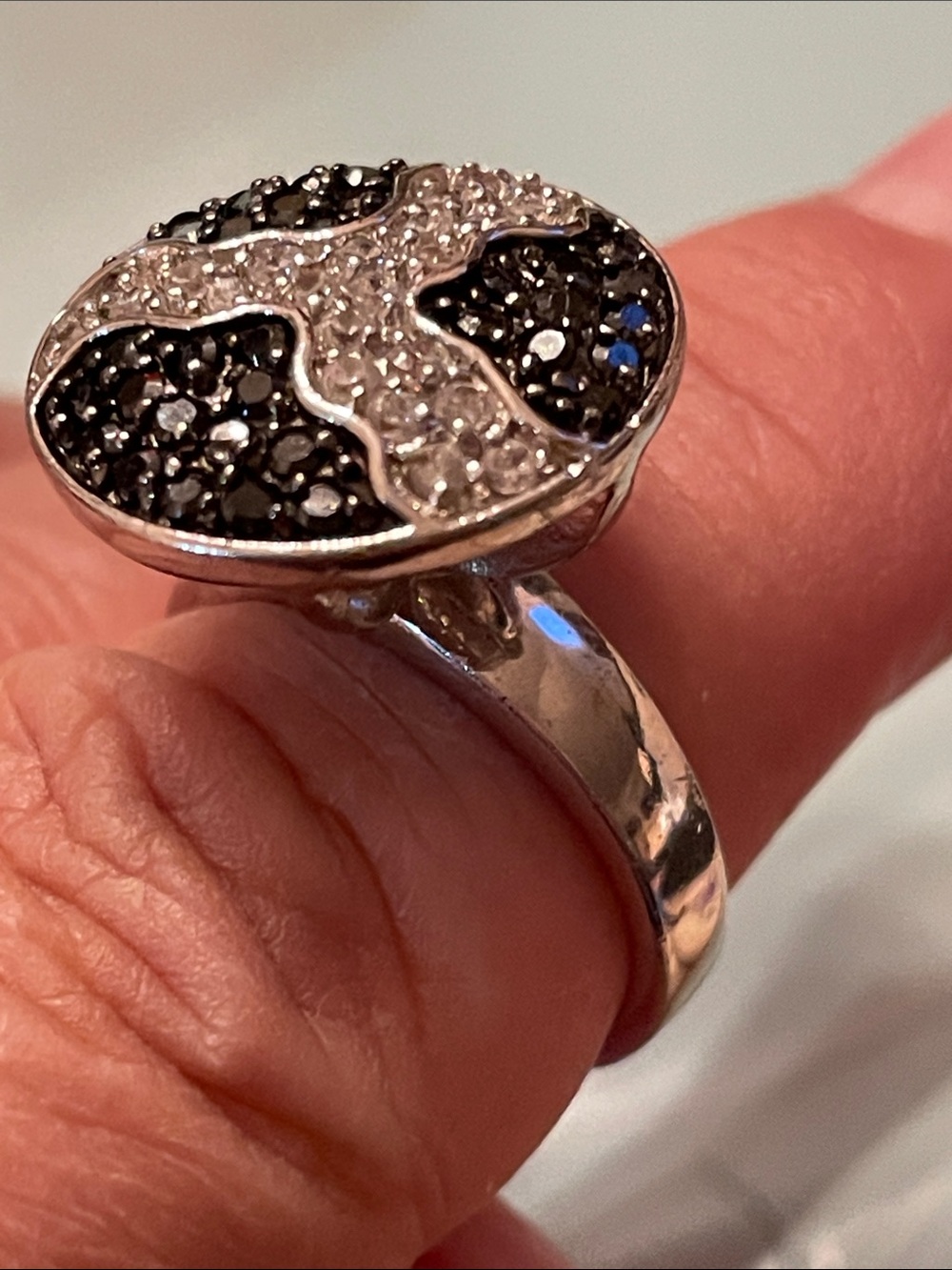 Sterling Silver Black and White Pave Ring
